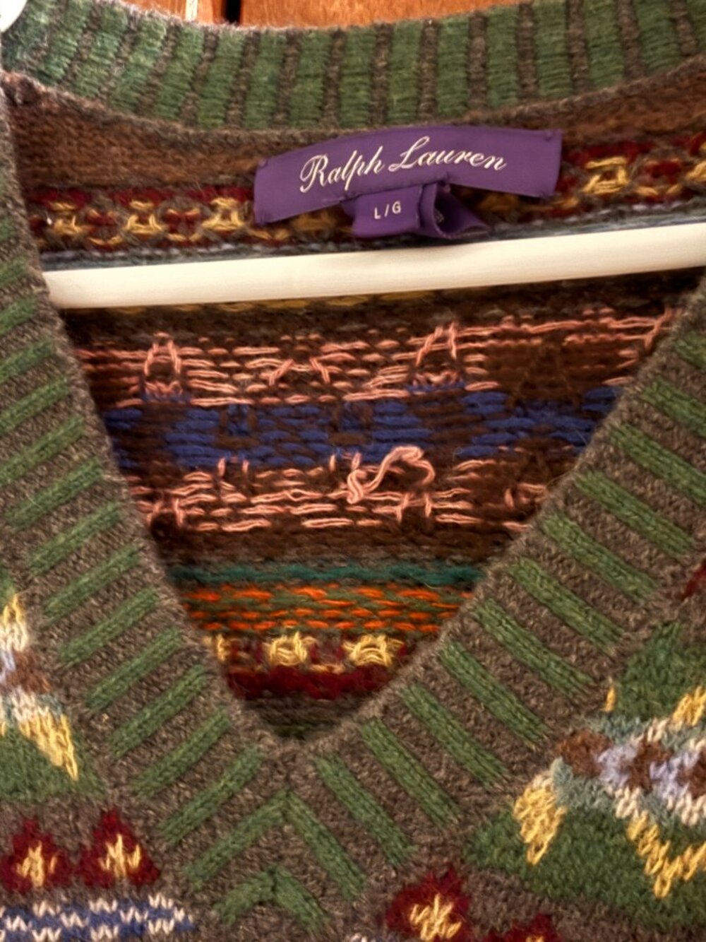 Lauren Ralph Lauren Purple Label Intarsia Knit Cashmere V Neck Sweater Fair Isle - Picture 3 of 11